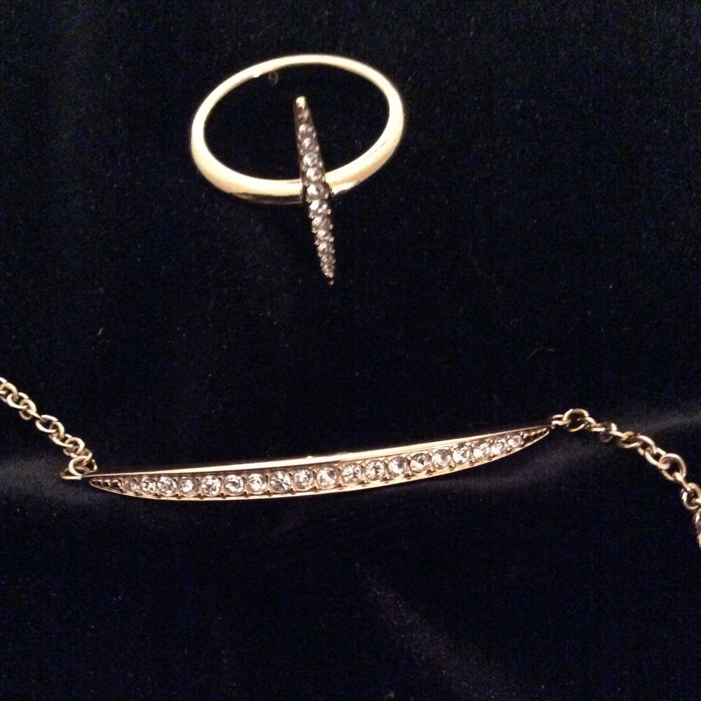 Beautiful gold plate & crystal bracelet and ring